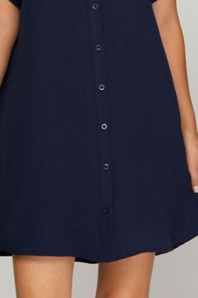 Button Down Short Sleeve Woven Shirt Dress Trendsi