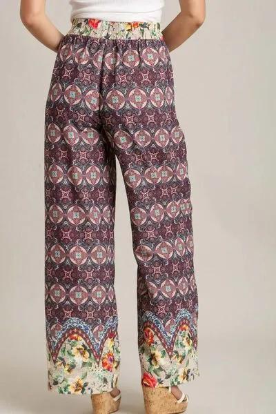 Mixed Print Elastic Waistband Pants
