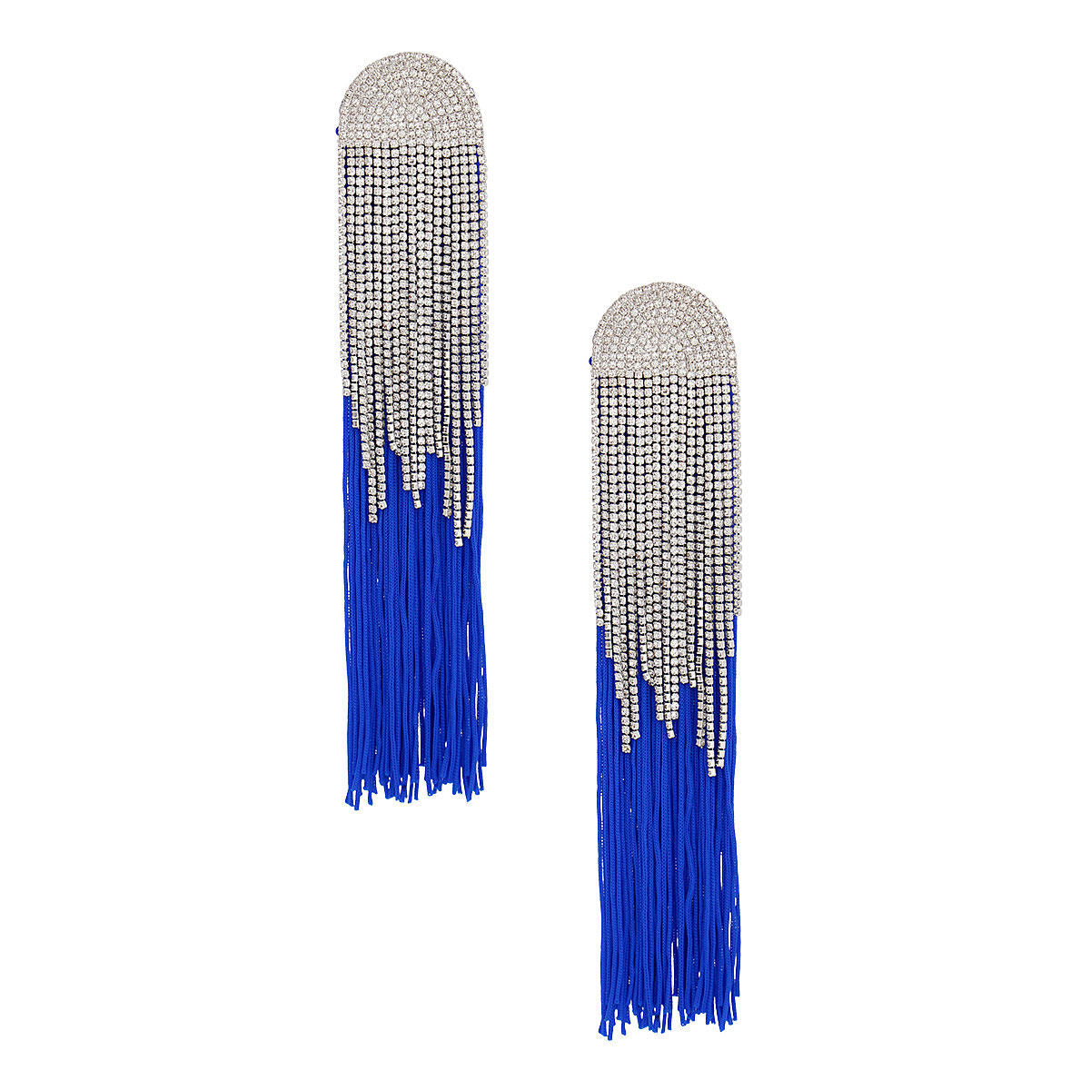 Rhinestone Tassel Earrings: Long Royal Blue Dangle Fashion Jewelry Pinktown