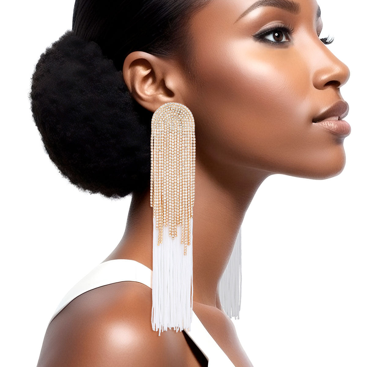 Rhinestone Tassel Earrings: Long White Dangle Fashion Jewelry Pinktown