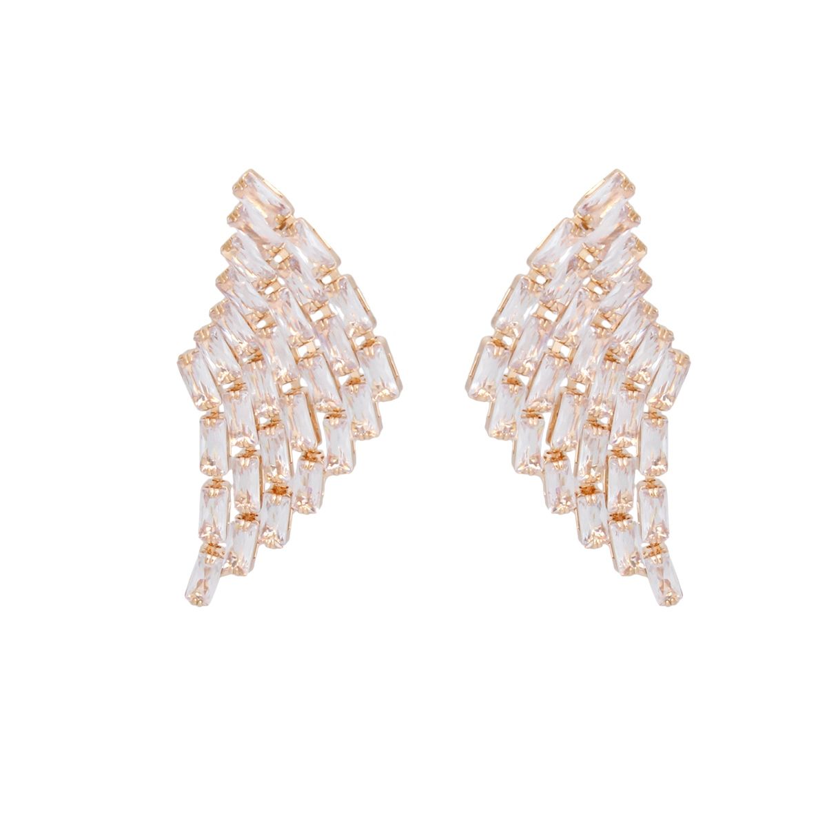 Baguette Crystal Stud Earrings Gold Wing Shape Statement | Fashion Jewelry