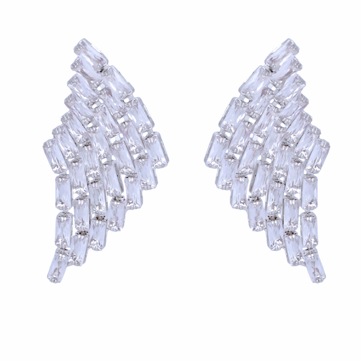 Baguette Crystal Stud Earrings Silver Wing Shape Statement | Fashion Jewelry