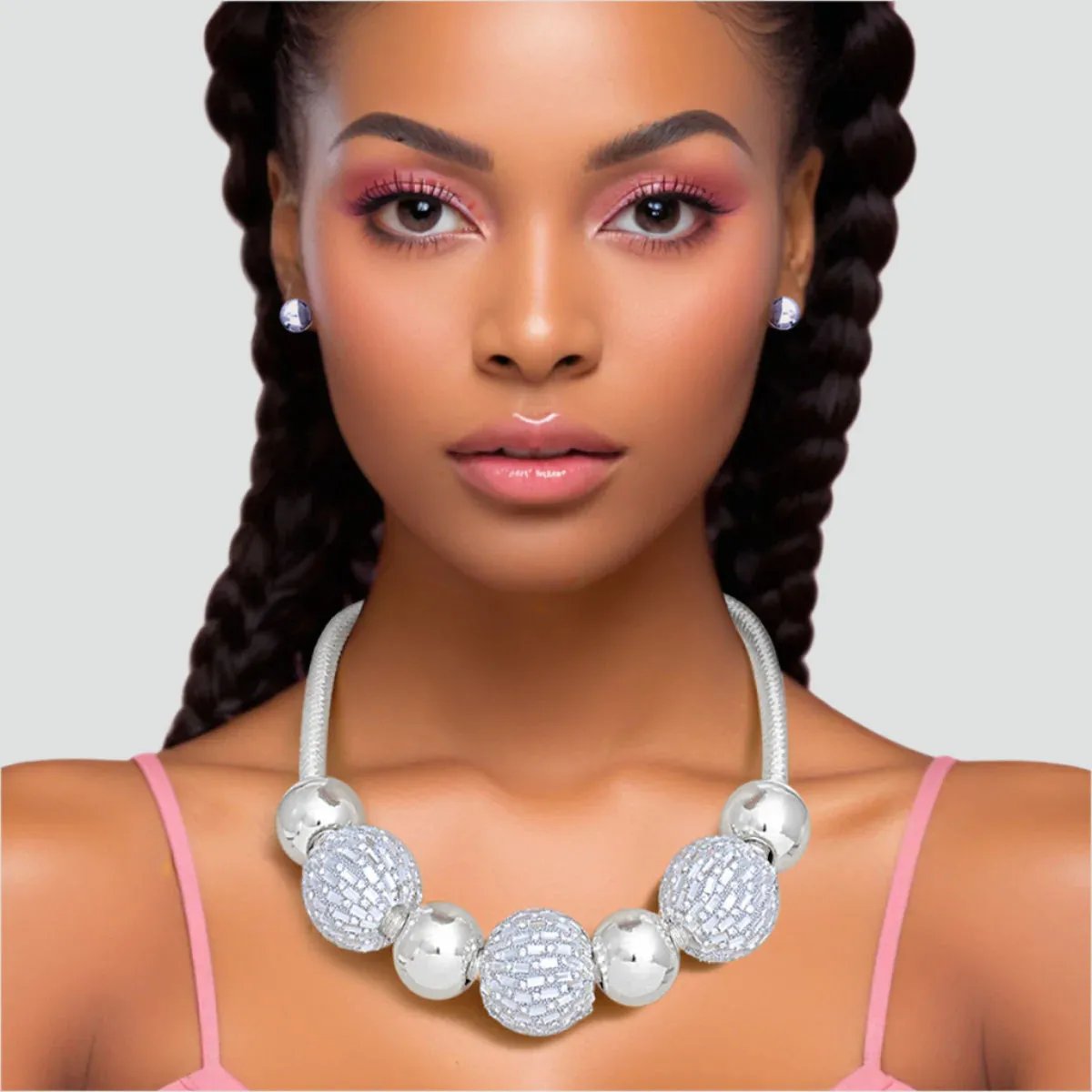 Sparkling Silver Beaded Necklace Set – Perfect for Any Occasion