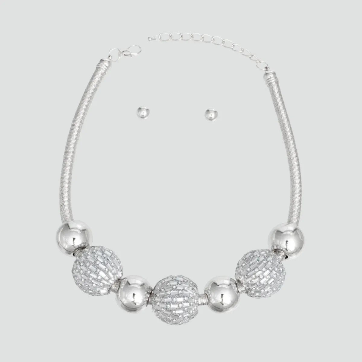 Sparkling Silver Beaded Necklace Set – Perfect for Any Occasion