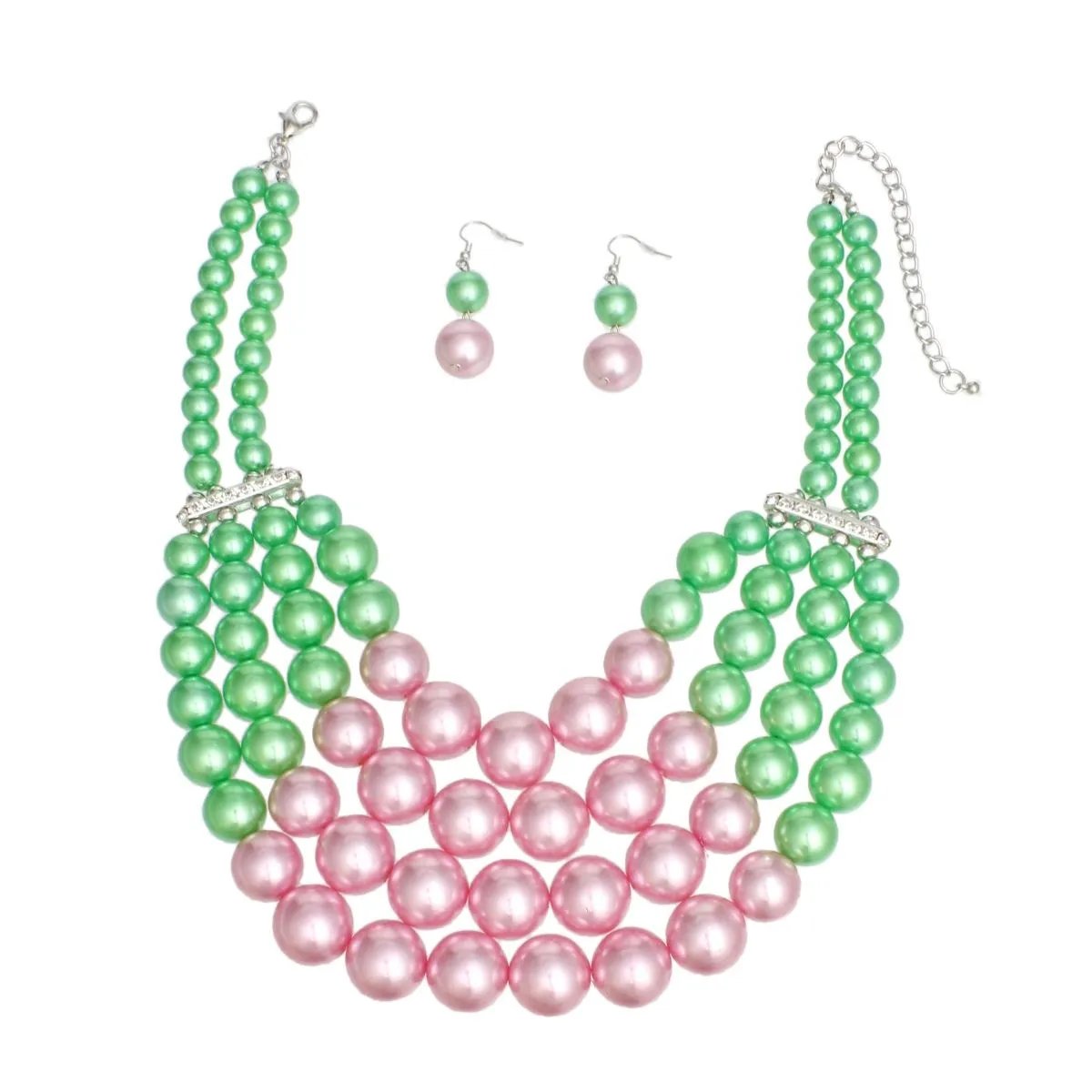 Jewelry Bubble Chunky Pink & Green Acrylic Pearl Bib Necklace Set