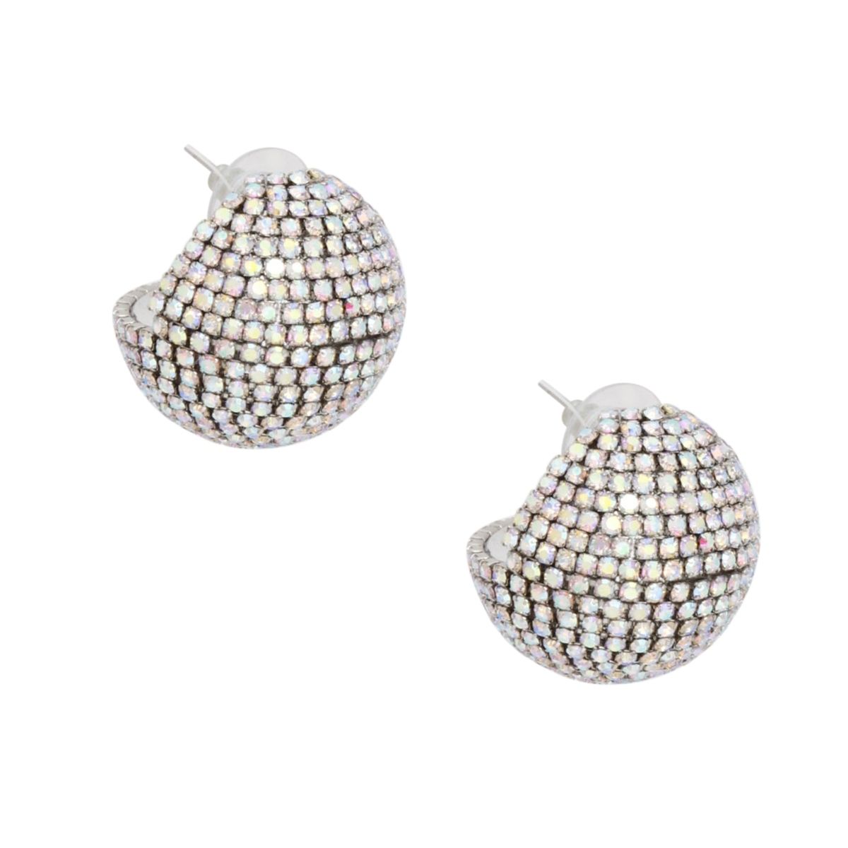 Aurora Borealis Rhinestone Earrings Globe Studs Silver
