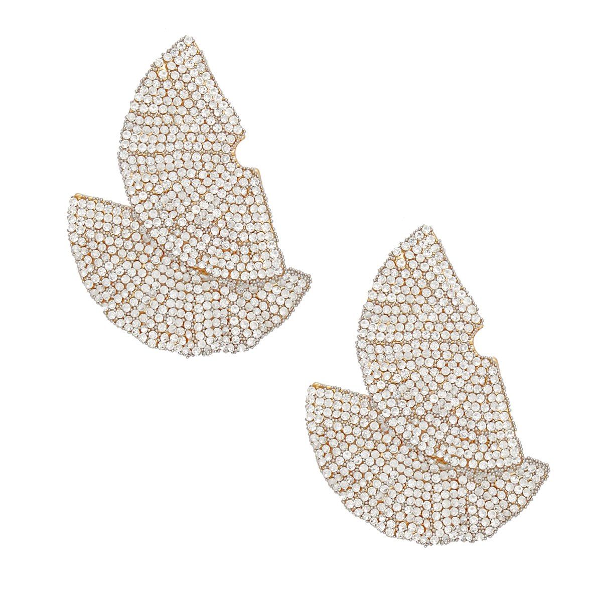 Art Deco Inspired Stud Earrings Gold Fan Rhinestone Statement