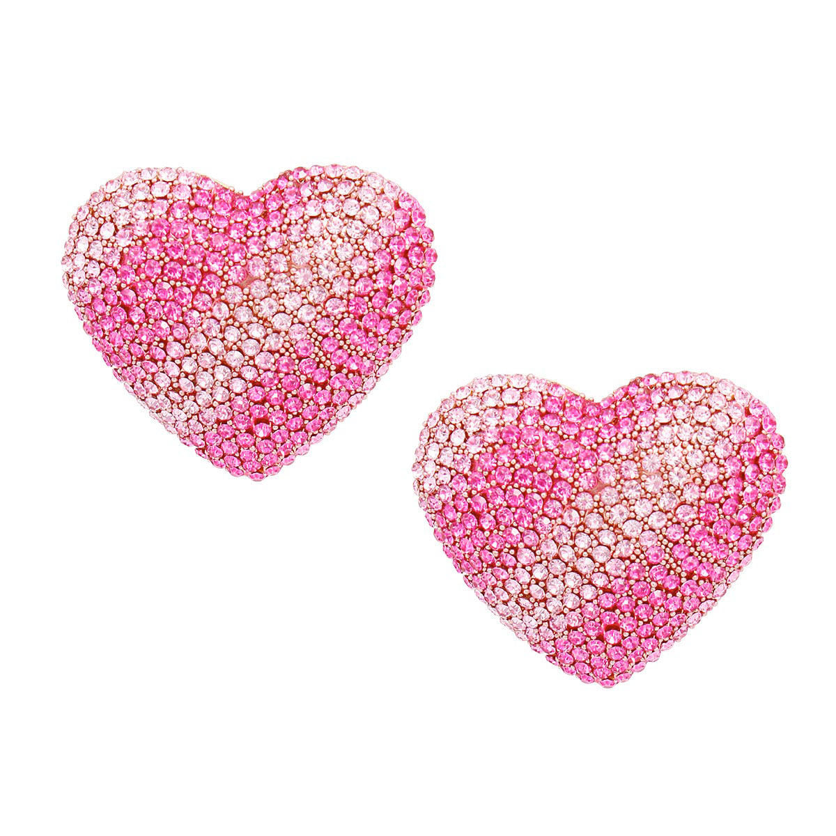 Pink Heart Rhinestone Earrings Fuchsia Gold Metal Statement
