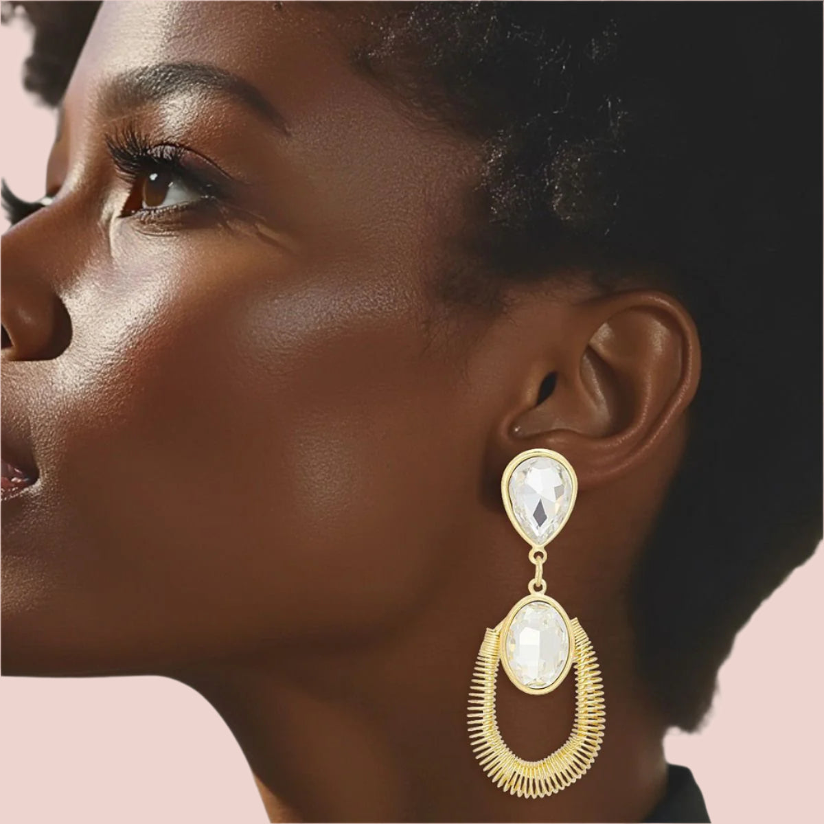 Gold Coiled Clear Teardrop Earrings – Elegant Fashion Jewelry Pinktown