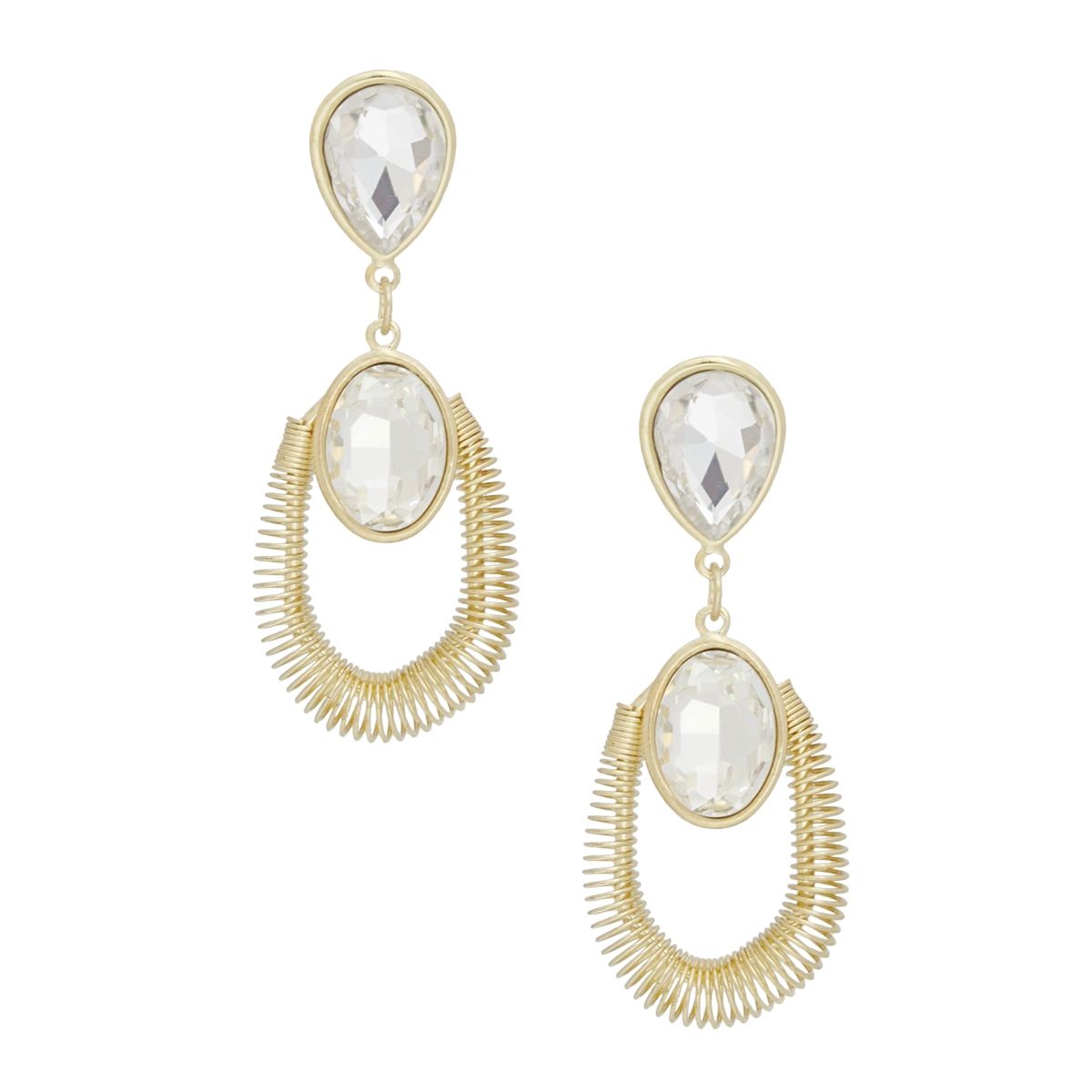 Gold Coiled Clear Teardrop Earrings – Elegant Fashion Jewelry Pinktown