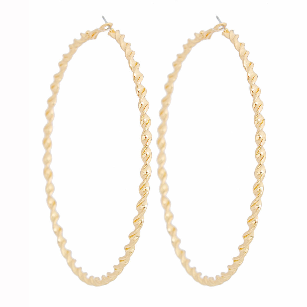 Large Twisted Hoop Earrings – Women's 3.75" Gold, Nickel and Cadmium Free, Omega Closure Pinktown