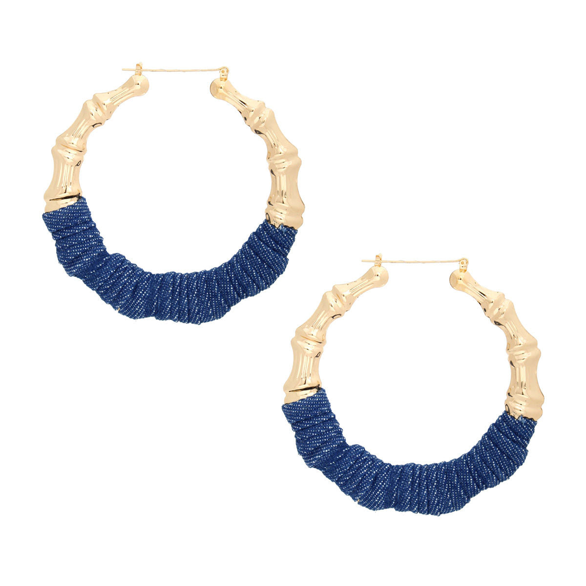 Hoop Gold Denim Wrapped Bamboo Earrings Women Pinktown