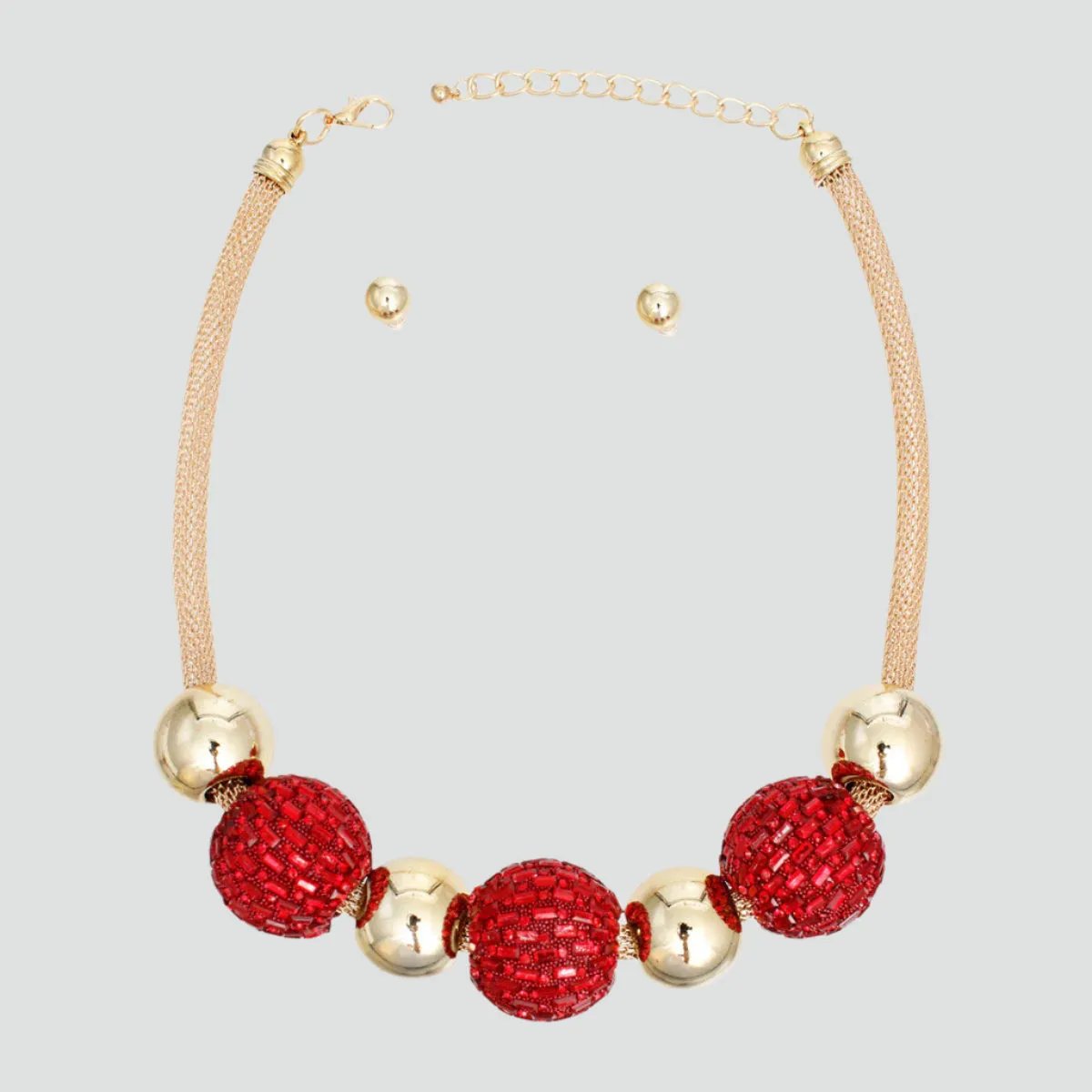 Gold and Red Rhinestone Necklace Set – Bold & Stylish Fashion Jewelry