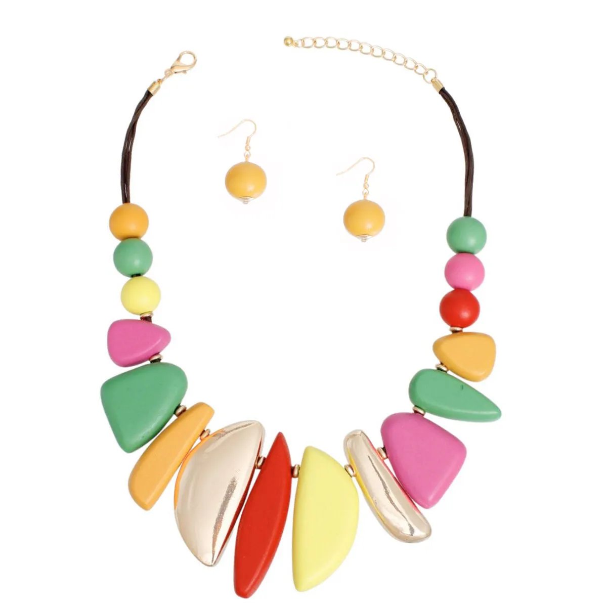 Wooden Bead Necklace with Earrings | Rainbow Jewelry Set
