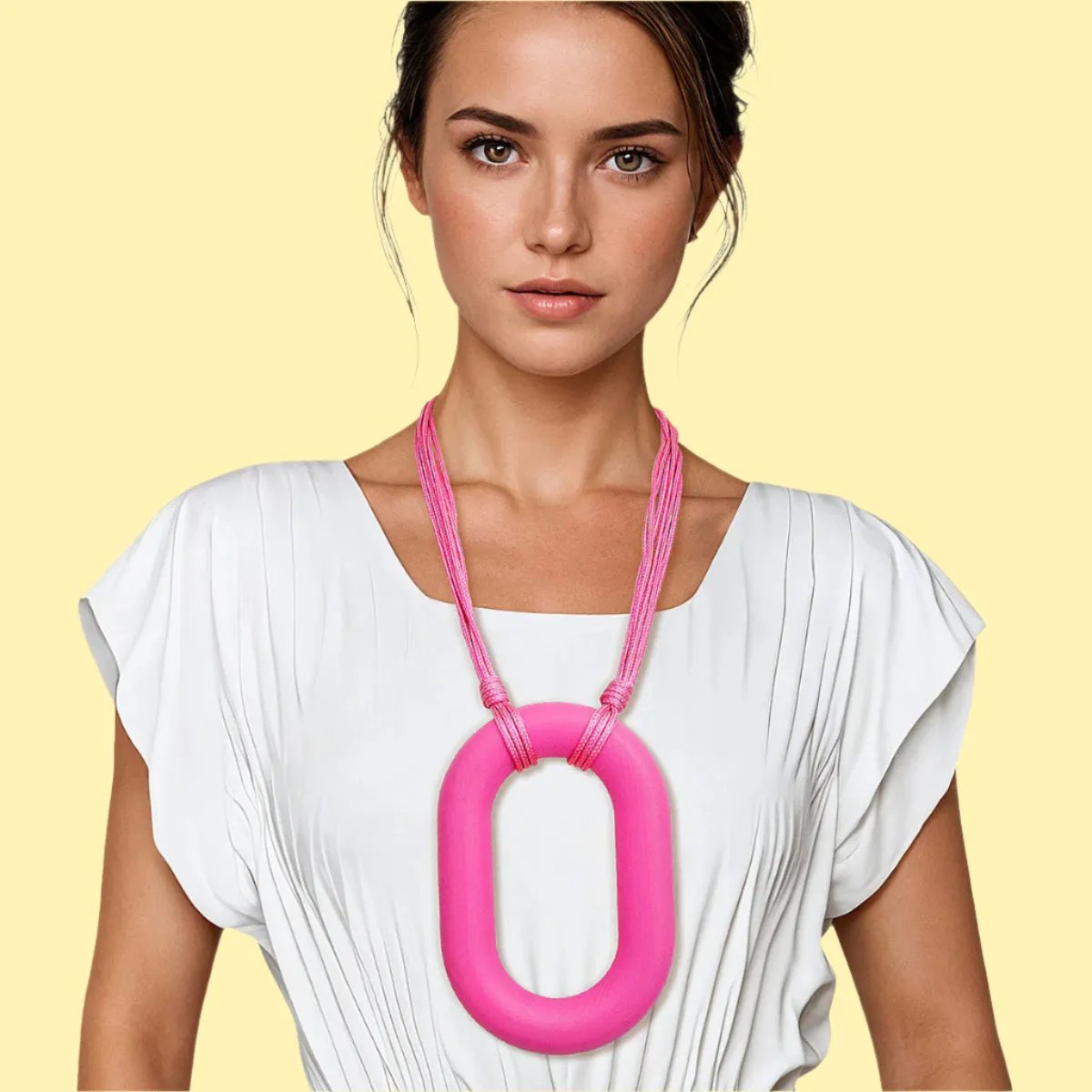 Fuchsia Oval Drop Pendant Necklace Set