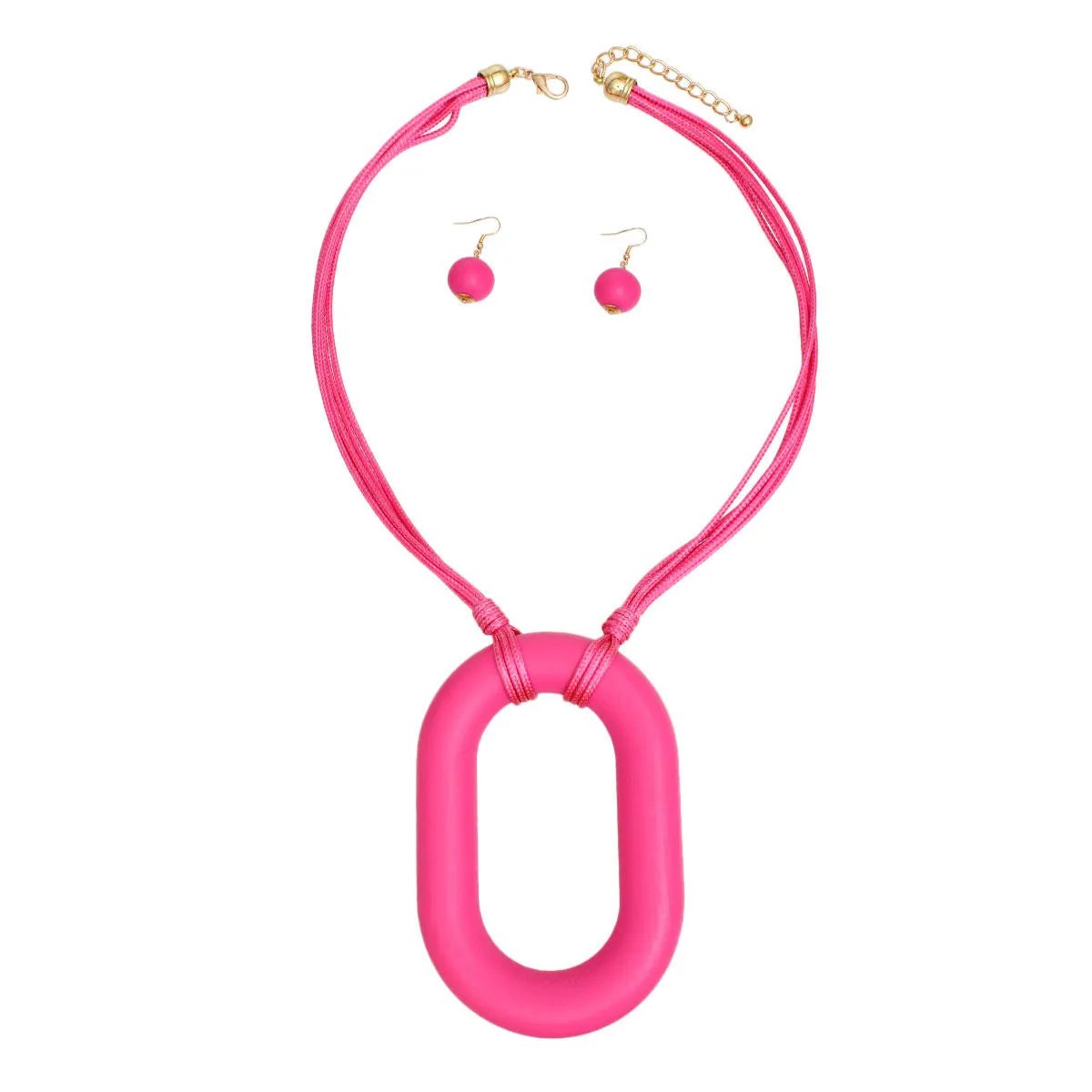 Fuchsia Oval Drop Pendant Necklace Set