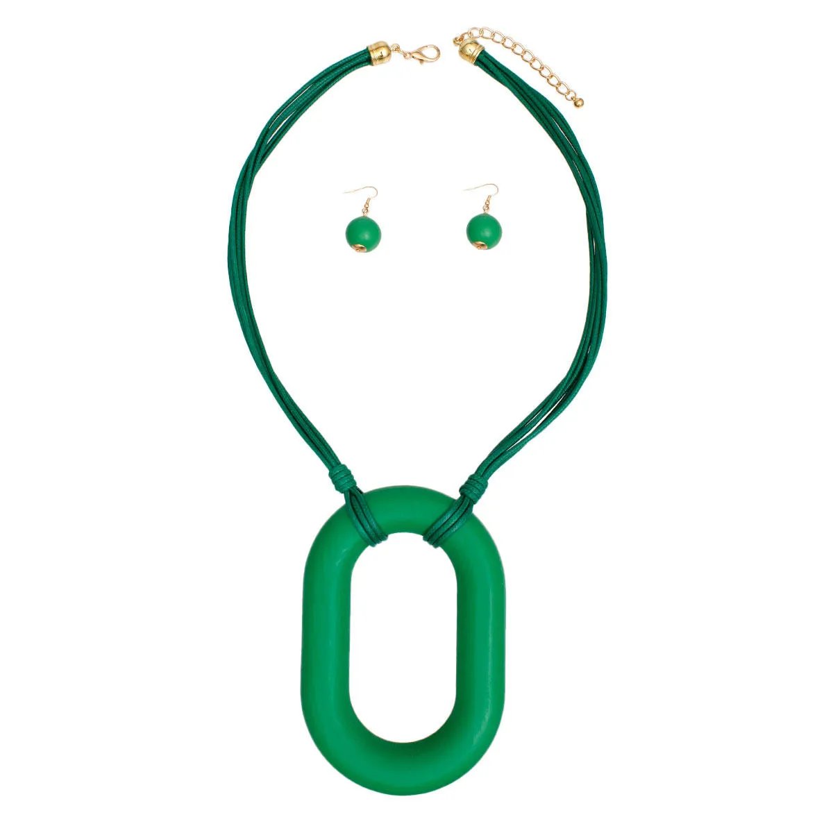 Green Oval Drop Pendant Necklace Set