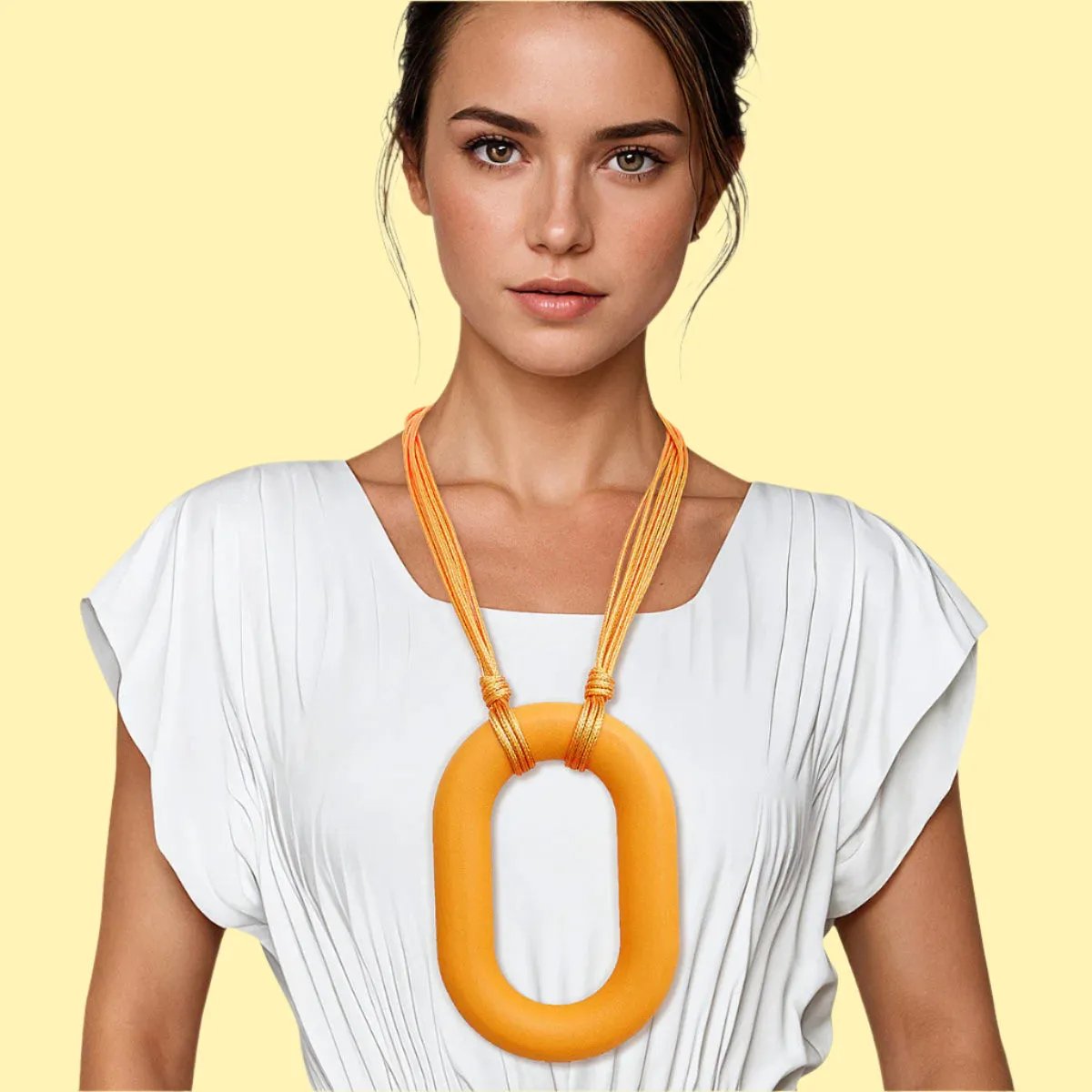 Orange Oval Drop Pendant Necklace Set