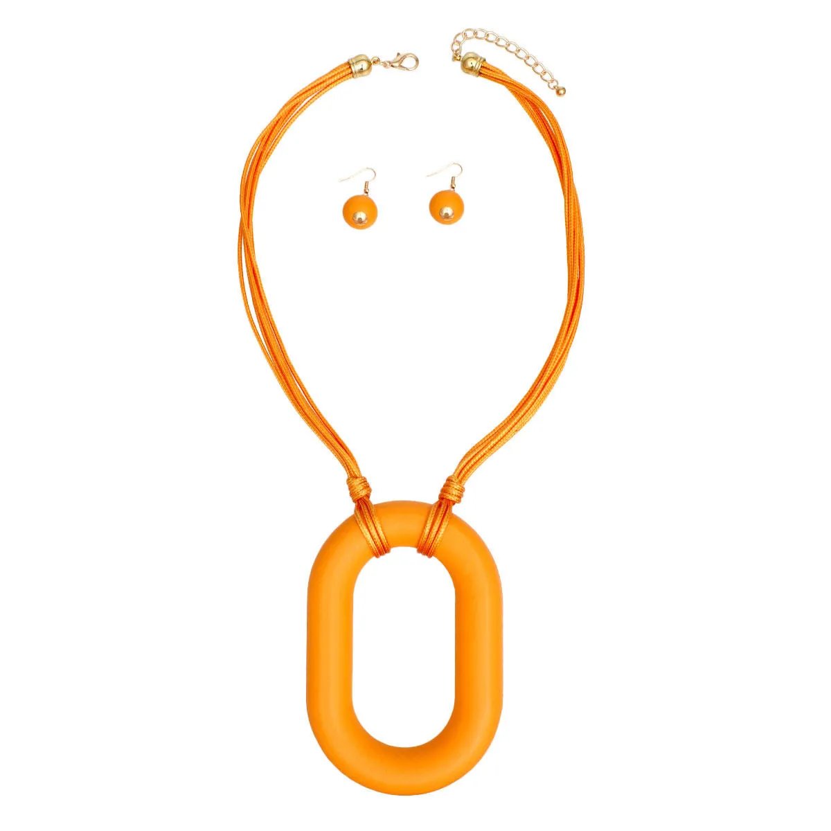 Orange Oval Drop Pendant Necklace Set