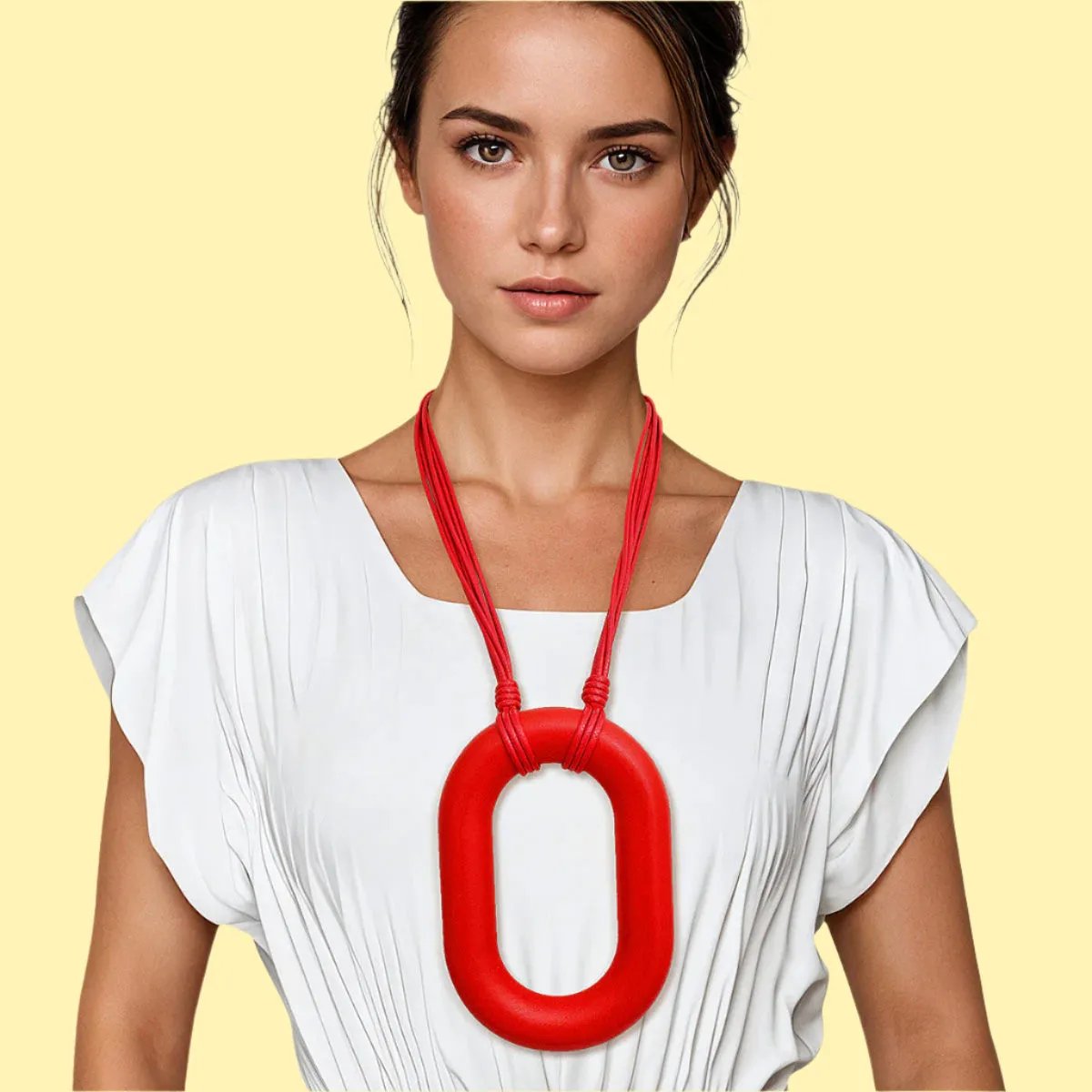 Red Oval Drop Pendant Necklace Set