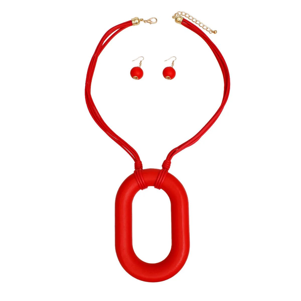 Red Oval Drop Pendant Necklace Set