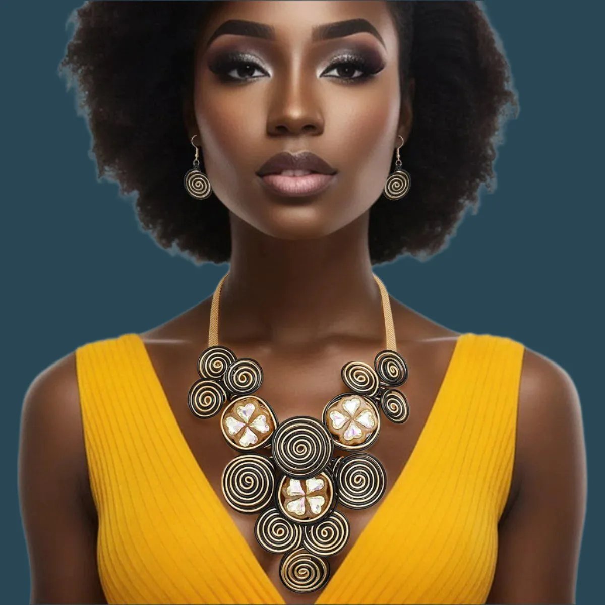 Bold Black & Gold Mesh Necklace Set – Statement Glam
