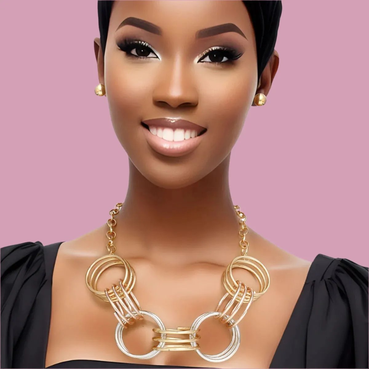 Oval Mixed Tone Link Necklace - Bold, Striking Design