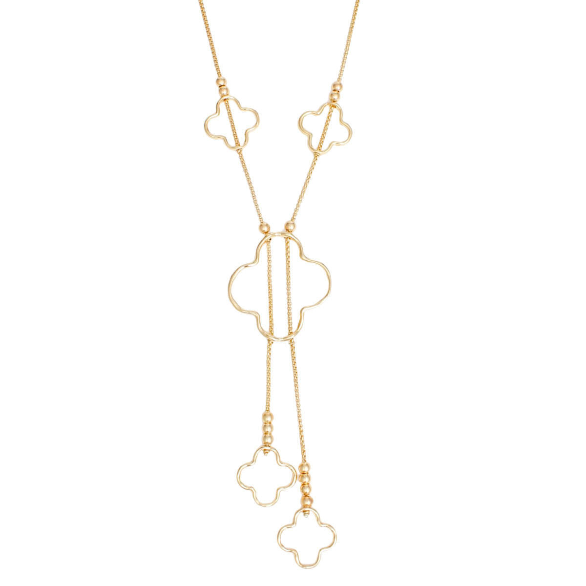 Gold Quatrefoil Drop Necklace Clover Cut-Out Design | Fashion Jewelry