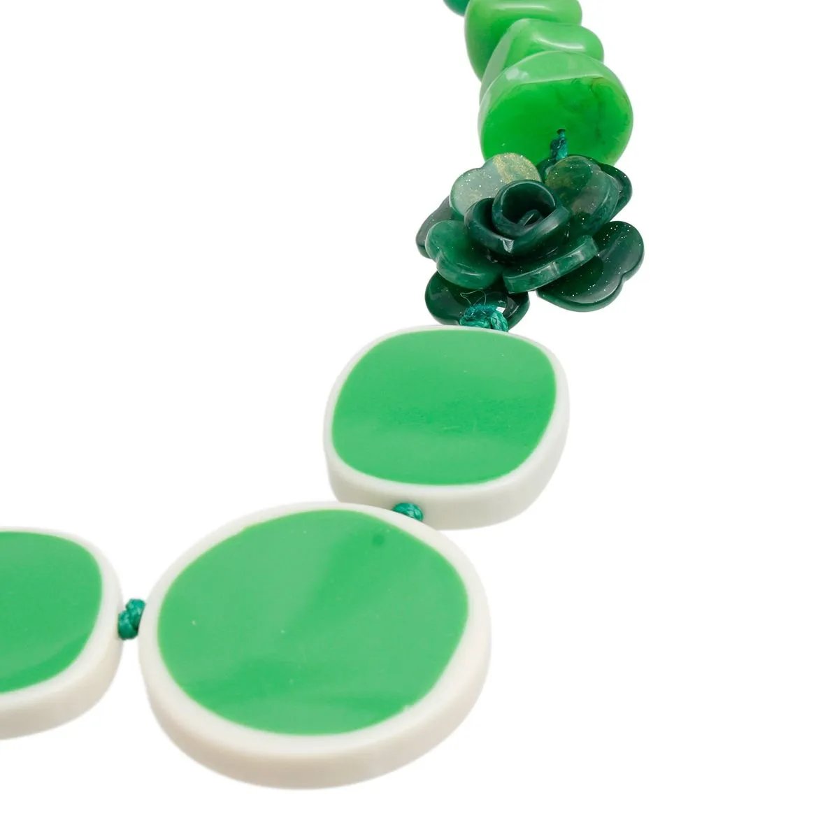 Green Beaded Flower Necklace with Matching Earrings