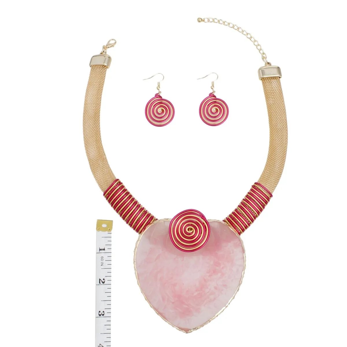 Bold Pink Palm Leaf Necklace Set – Complete Your Look