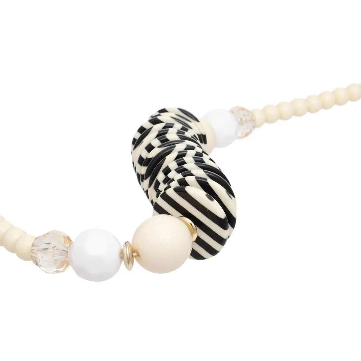 Midcentury Inspired Black & Ivory Striped Disc Statement Necklace & Earring Set with Gold Accents