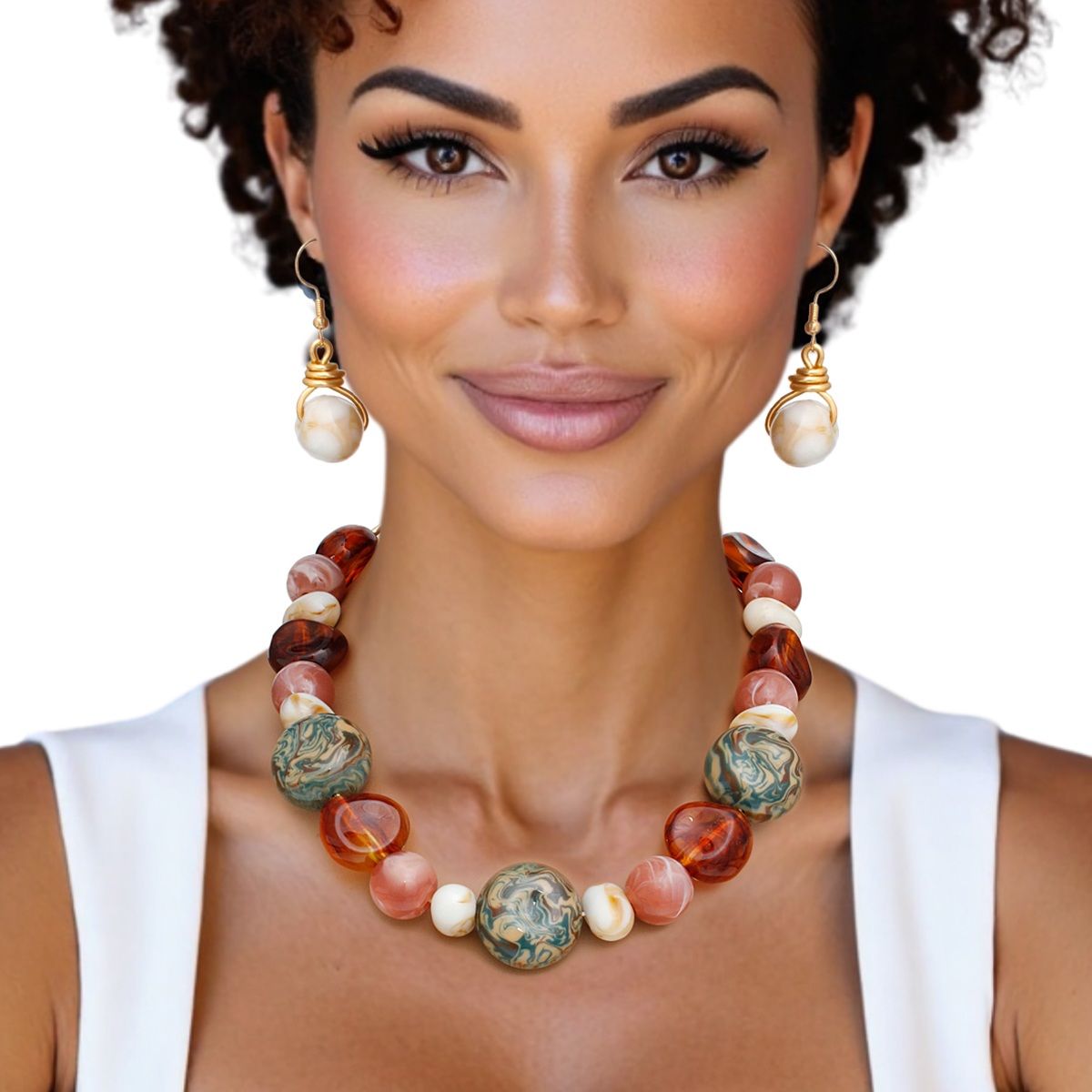 Earthy Tone Chunky Acrylic Bead Necklace Set