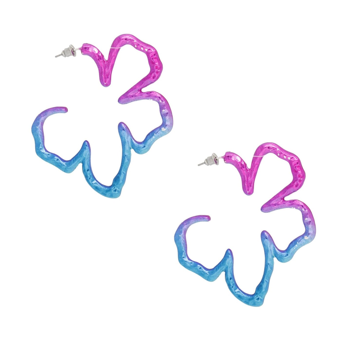 Floral Hoop Earrings Metallic Pink & Blue Open Design Statement Earrings, Lead and Cadmium Compliant Pinktown
