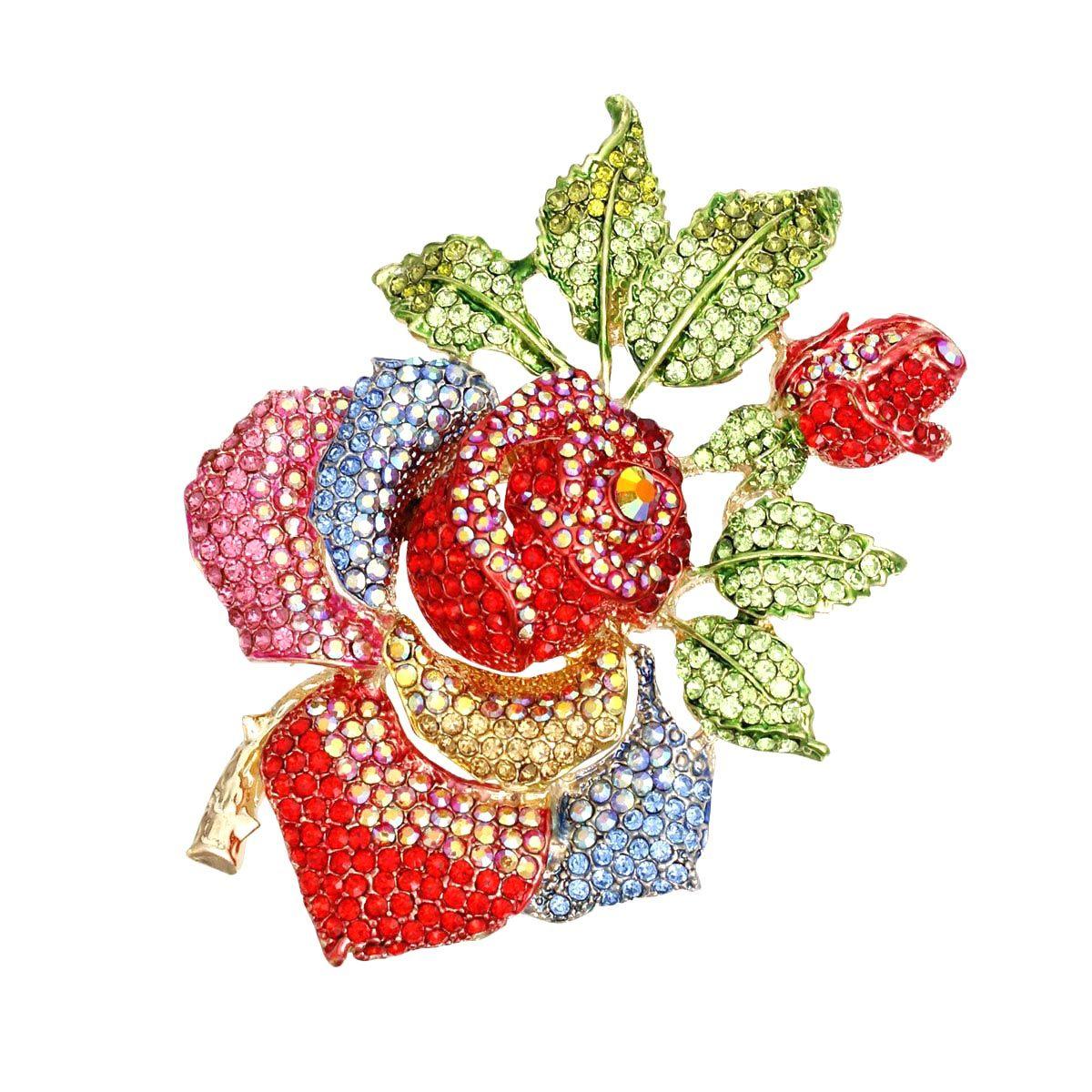 Multicolor/Gold Rose Brooch Pin: Exquisite Fashion Jewelry
