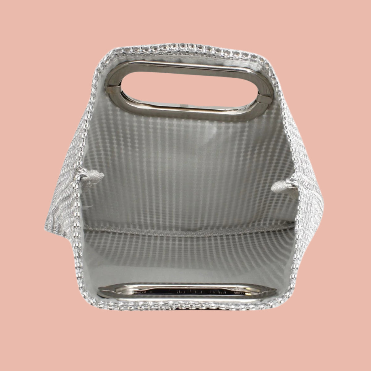 Women's Silver Rhinestone Mesh Clutch Handbag | Silver Handle and Square Design Pinktown