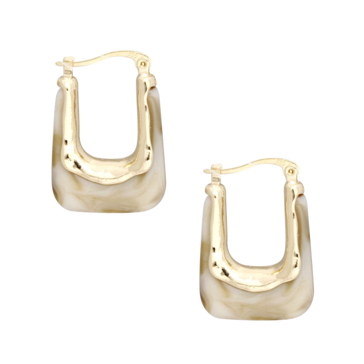 70’s Glam U Shaped Melted Gold & Marbled Ivory Hoop Earrings – Latch Hook, Lead & Cadmium Compliant Pinktown