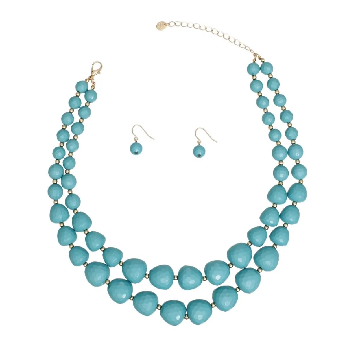 Multi Strand Turquoise Beaded Necklace Set with Gold Spacers & Earrings | Fashion Jewelry