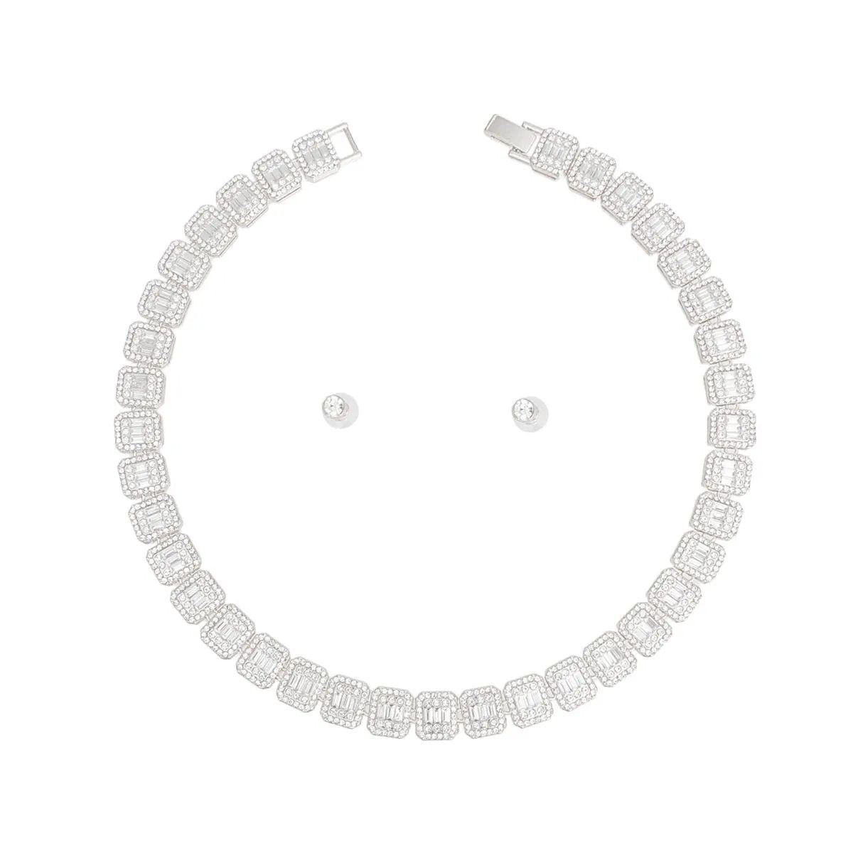 Silver Square Halo Necklace – Icy Glam