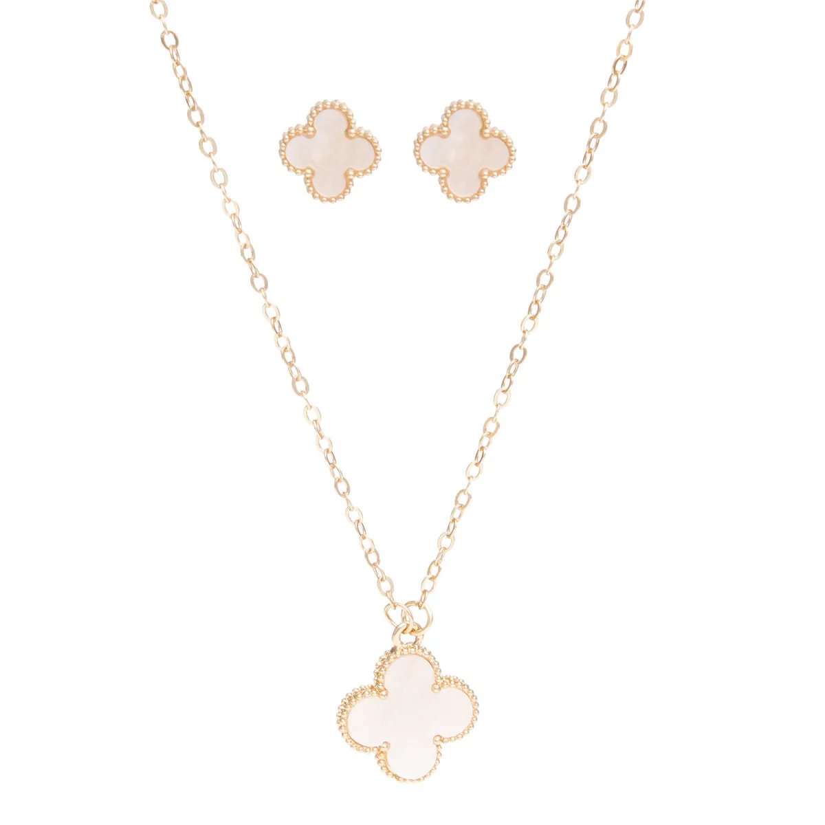 Pendant Vintage Cream Quatrefoil Gold Necklace Set