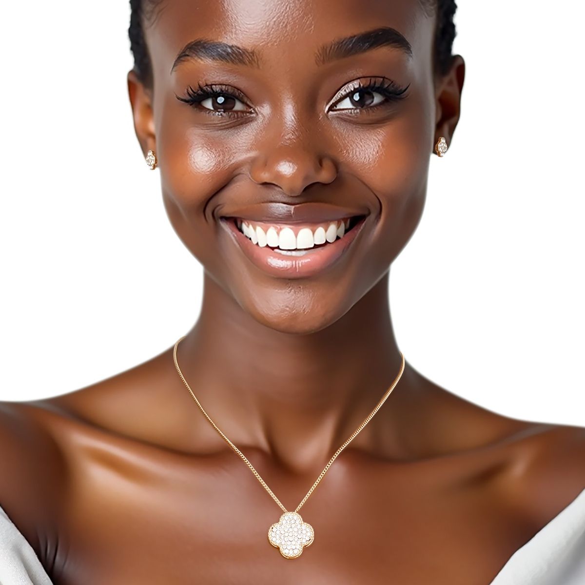 Pendant Pave Quatrefoil Clover Gold Chain Necklace Pinktown