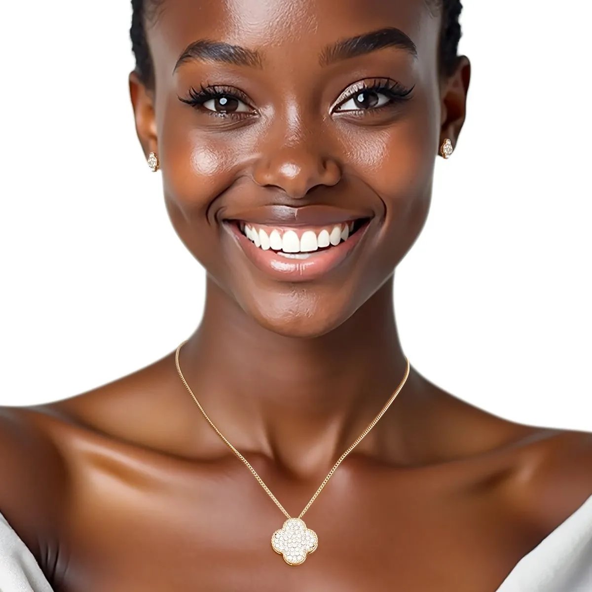 Pendant Pave Quatrefoil Clover Gold Chain Necklace