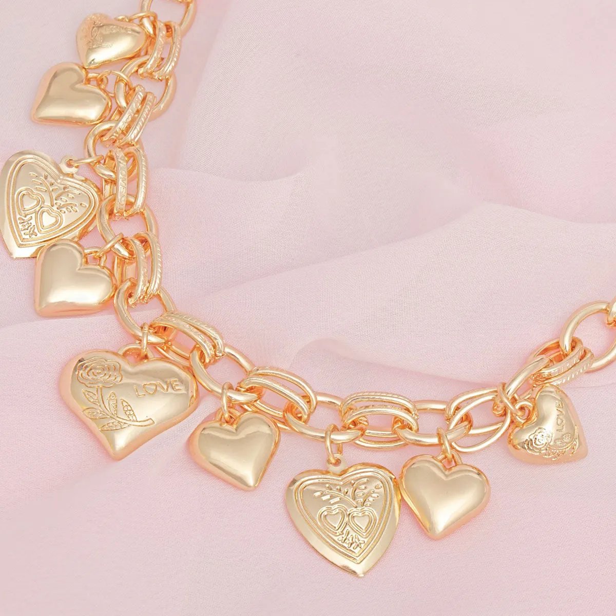 Golden Hearts Charm Necklace - Romantic Luxury