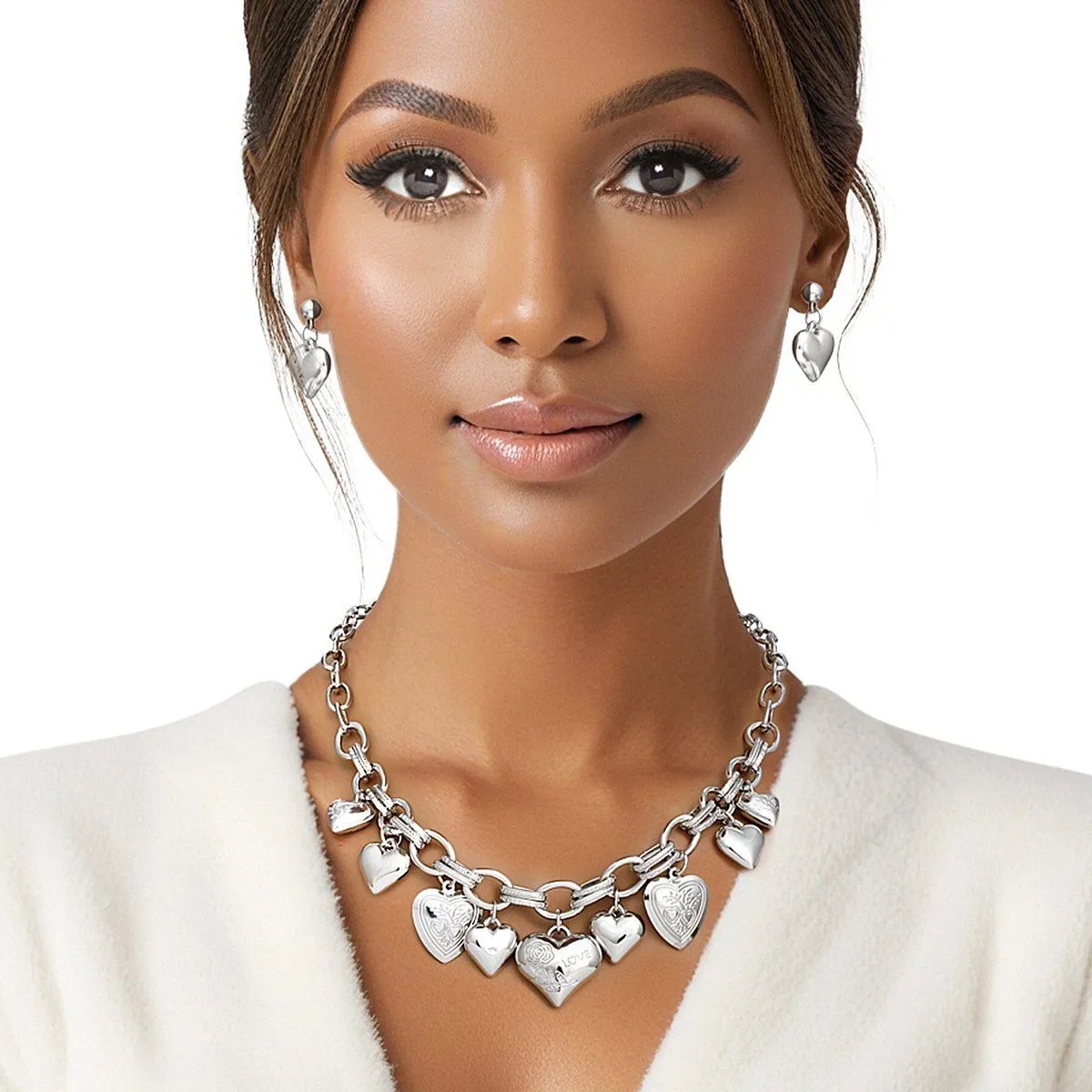 Silver Hearts Charm Necklace - Romantic Sophistication