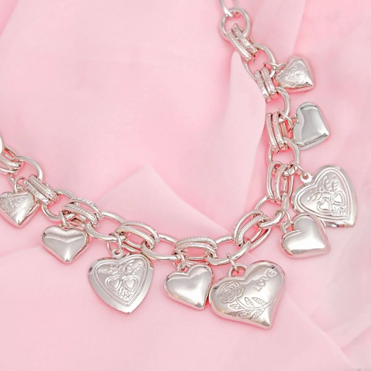 Silver Hearts Charm Necklace - Romantic Sophistication