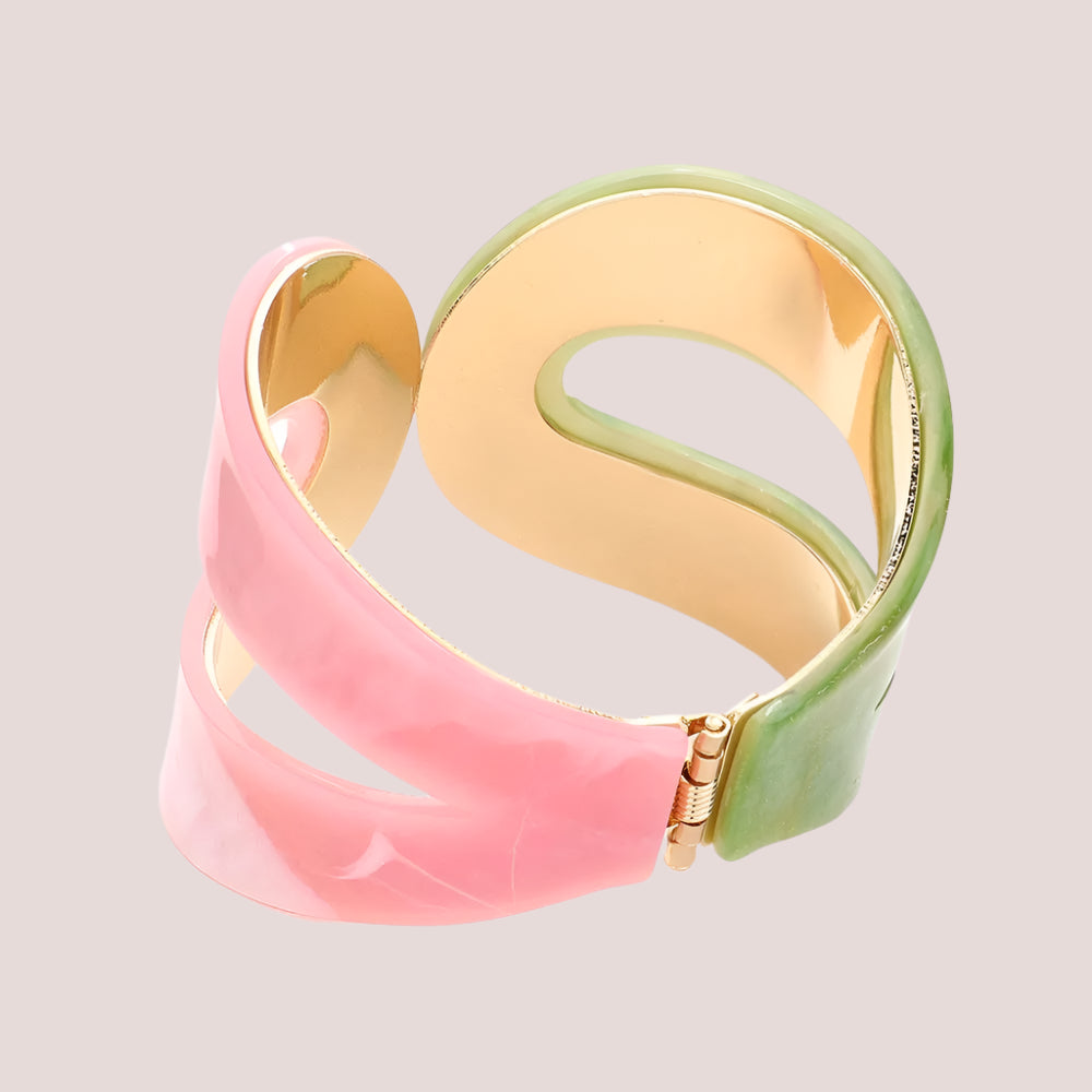 Statement Cuff Bracelet – Green and Pink Acrylic Jewelry for Women Pinktown