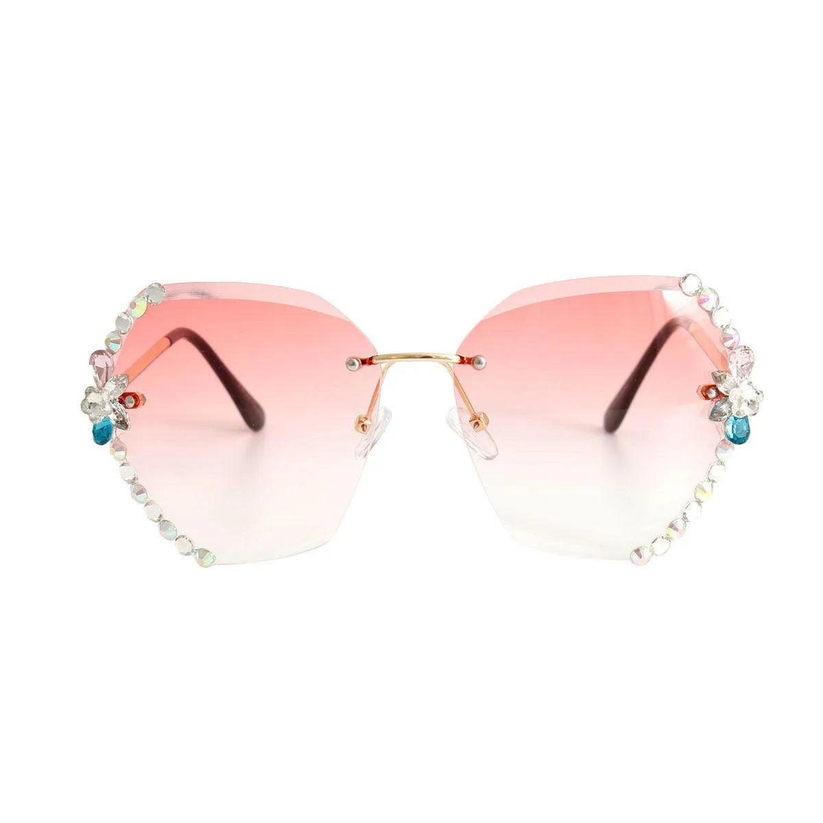 Womens Bevel Edge Rimless Oversize Cat Eye Rhinestone Sunglasses