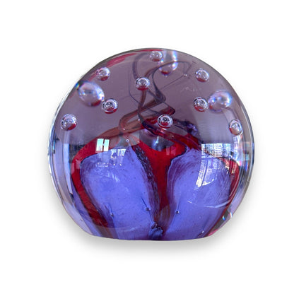 Scottish Glass: Vintage Caithness Paperweight DIABOLO Purple & Red Swirls with Controlled Air Bubbles