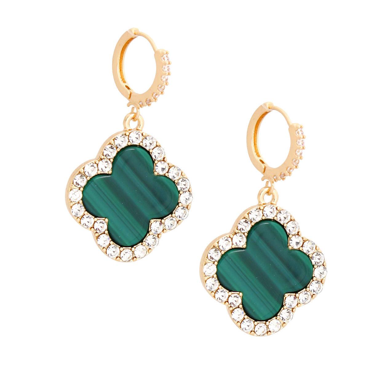 Steal the Show with Dangle Drop Green Clover Earrings Gold