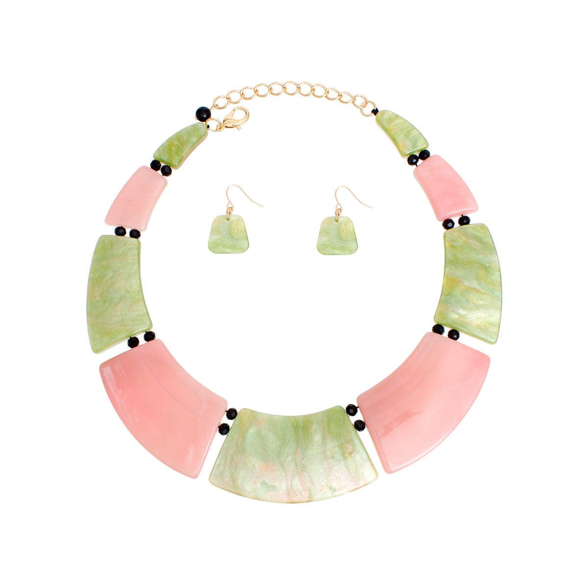 Unique Pink Green Plate Necklace Set Stand Out in Style