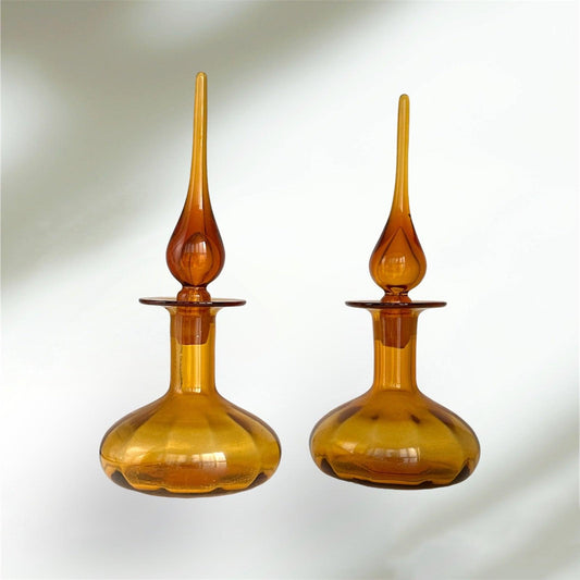 Vintage Amber Glass Decanters: Hand-Blown Bareware Collectible